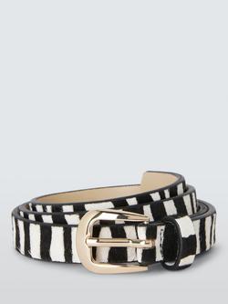 John Lewis Sarah Zebra Print Leather Belt, Black/White, Zebra