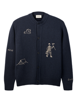 forét Wool Blend Knitted Cardigan, Navy, Navy