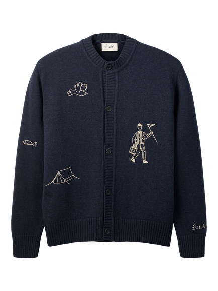 forét Wool Blend Knitted Cardigan, Navy, Navy