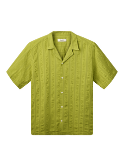 forét Peer Jacquard Stripe Short Sleeve Shirt, Moss