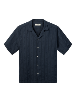 forét Peer Jacquard Stripe Short Sleeve Shirt, Navy