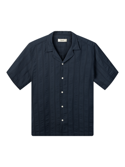 forét Peer Jacquard Stripe Short Sleeve Shirt, Navy