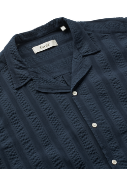 forét Peer Jacquard Stripe Short Sleeve Shirt - view 2, Navy