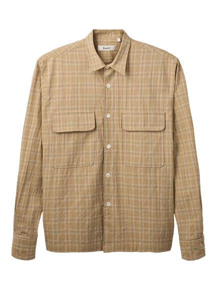 forét Lunar Cotton Relaxed Fit Check Shirt, Khaki Check, Khaki Check