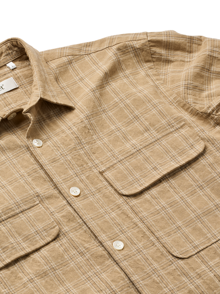 forét Lunar Cotton Relaxed Fit Check Shirt, Khaki Check - view 2, Khaki Check