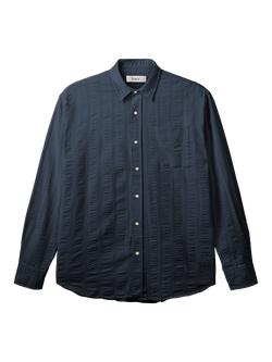 forét Scout Cotton Relaxed Fit Jacquard Stripe Shirt, Navy