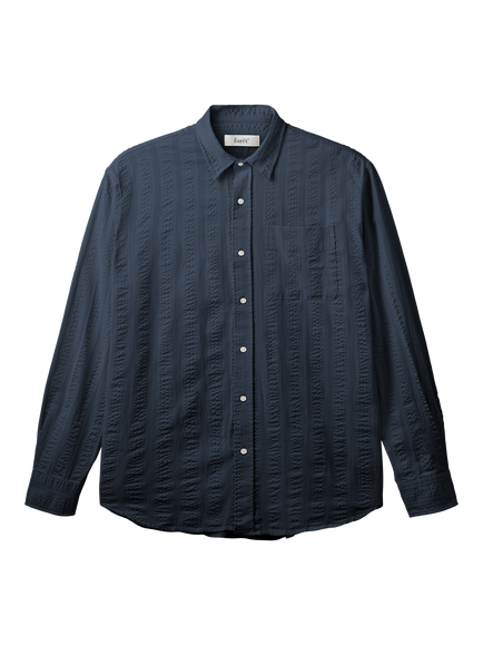 forét Scout Cotton Relaxed Fit Jacquard Stripe Shirt, Navy