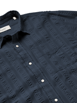 forét Scout Cotton Relaxed Fit Jacquard Stripe Shirt - view 2, Navy