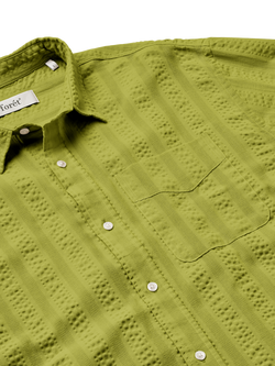 forét Scout Cotton Relaxed Fit Jacquard Stripe Shirt - view 2, Moss