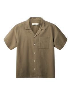 forét Peer Seersucker Regular Fit Short Sleeve Shirt, Stone, Stone