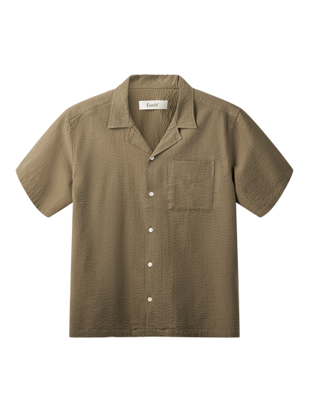 forét Peer Seersucker Regular Fit Short Sleeve Shirt, Stone, Stone
