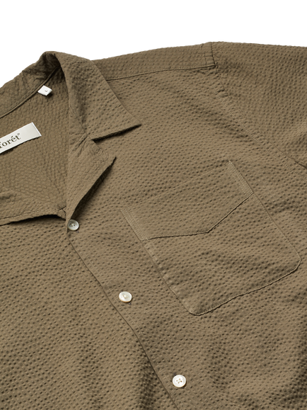 forét Peer Seersucker Regular Fit Short Sleeve Shirt, Stone - view 2, Stone