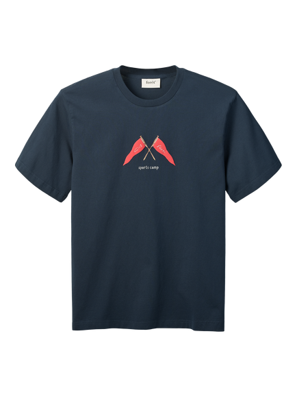 forét Pennant Cotton Regular Fit Short Sleeve Graphic T-Shirt, Navy, Navy