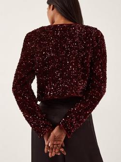 Monsoon Belinda Bow Sequin Jacket, Berry - view 2, Berry