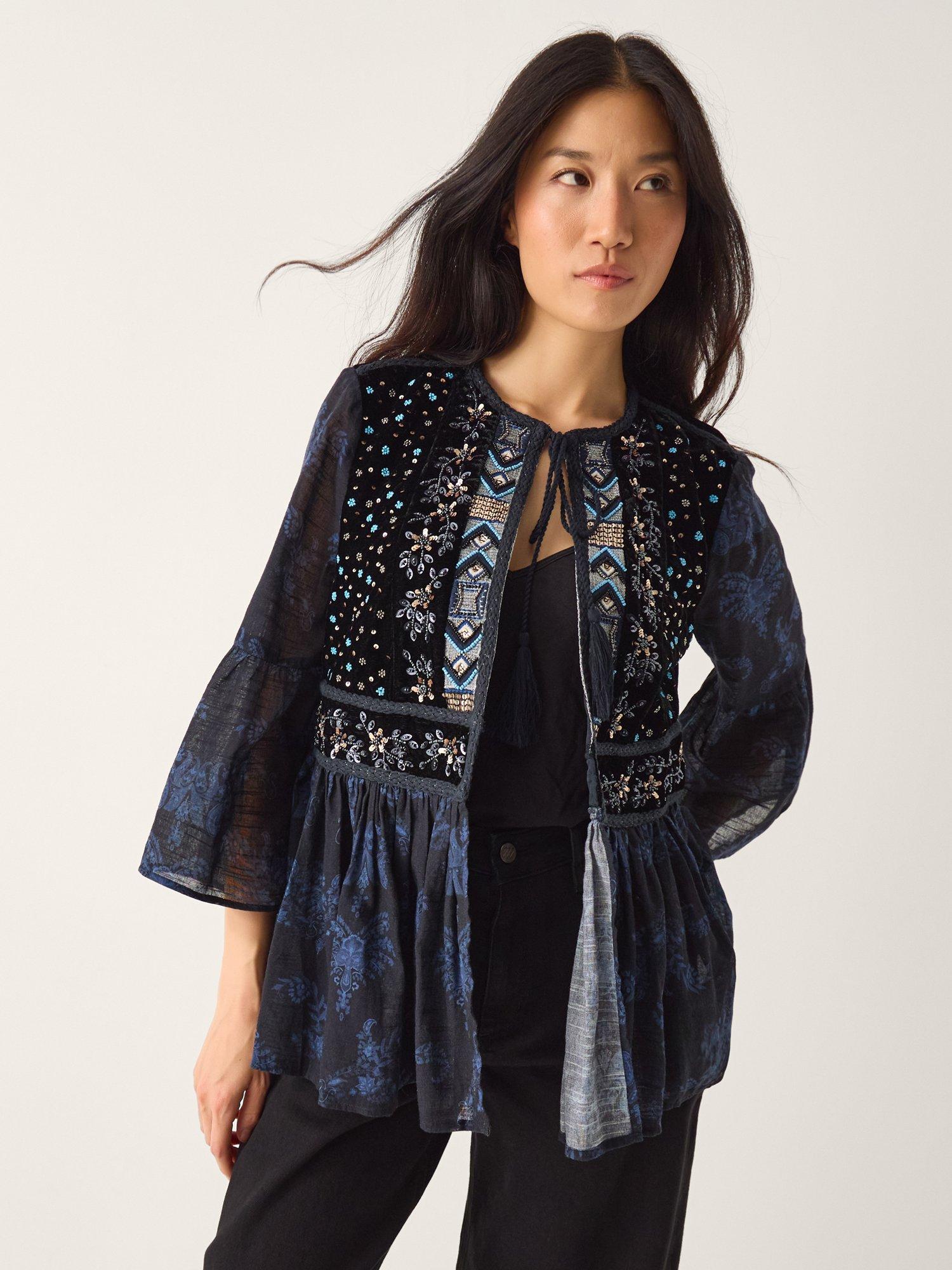 Product image 1 of 4, which shows Monsoon Kelly Embellished Jacket, Midnight, S