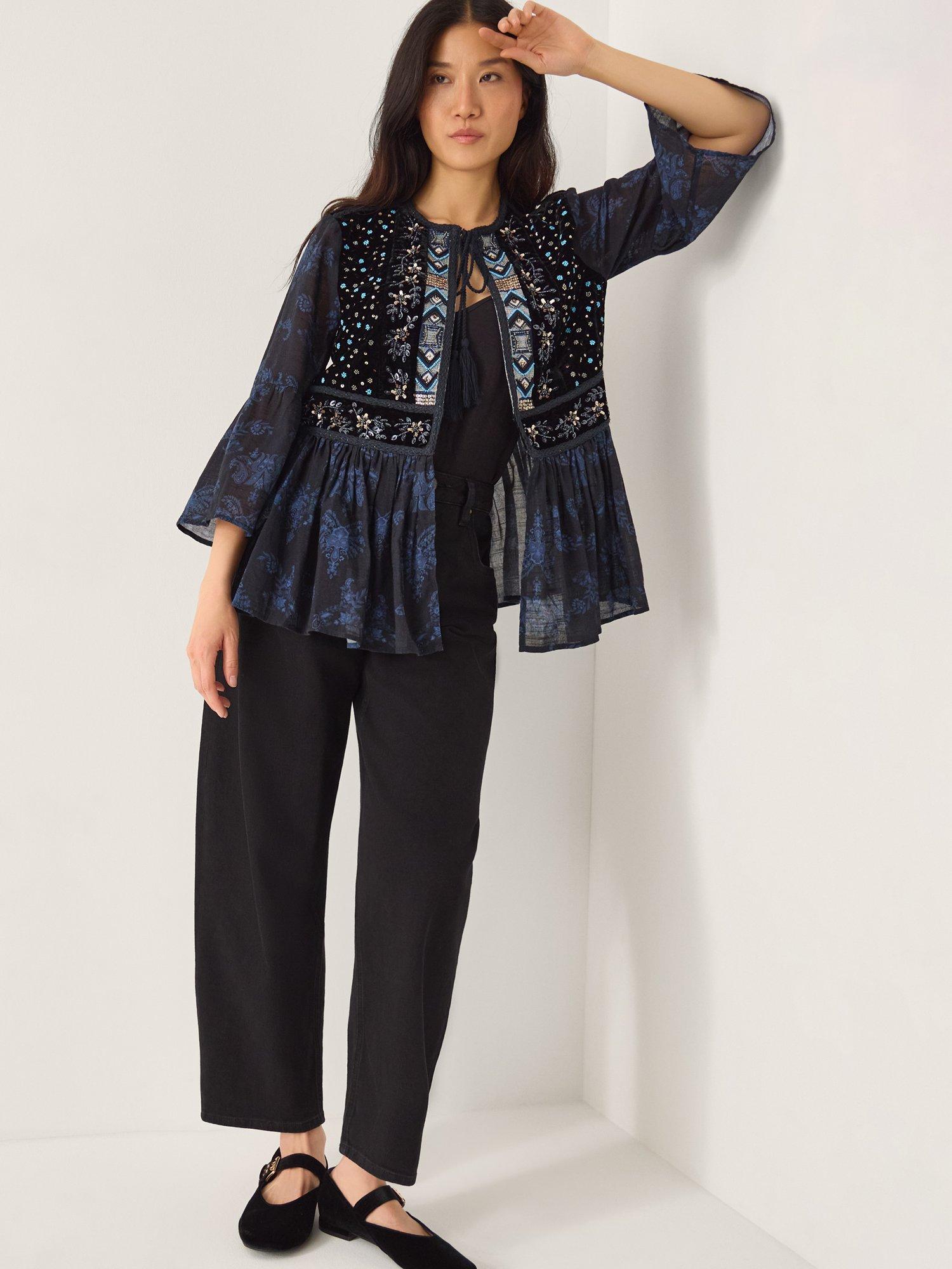 Product image 3 of 4, which shows Monsoon Kelly Embellished Jacket, Midnight, S