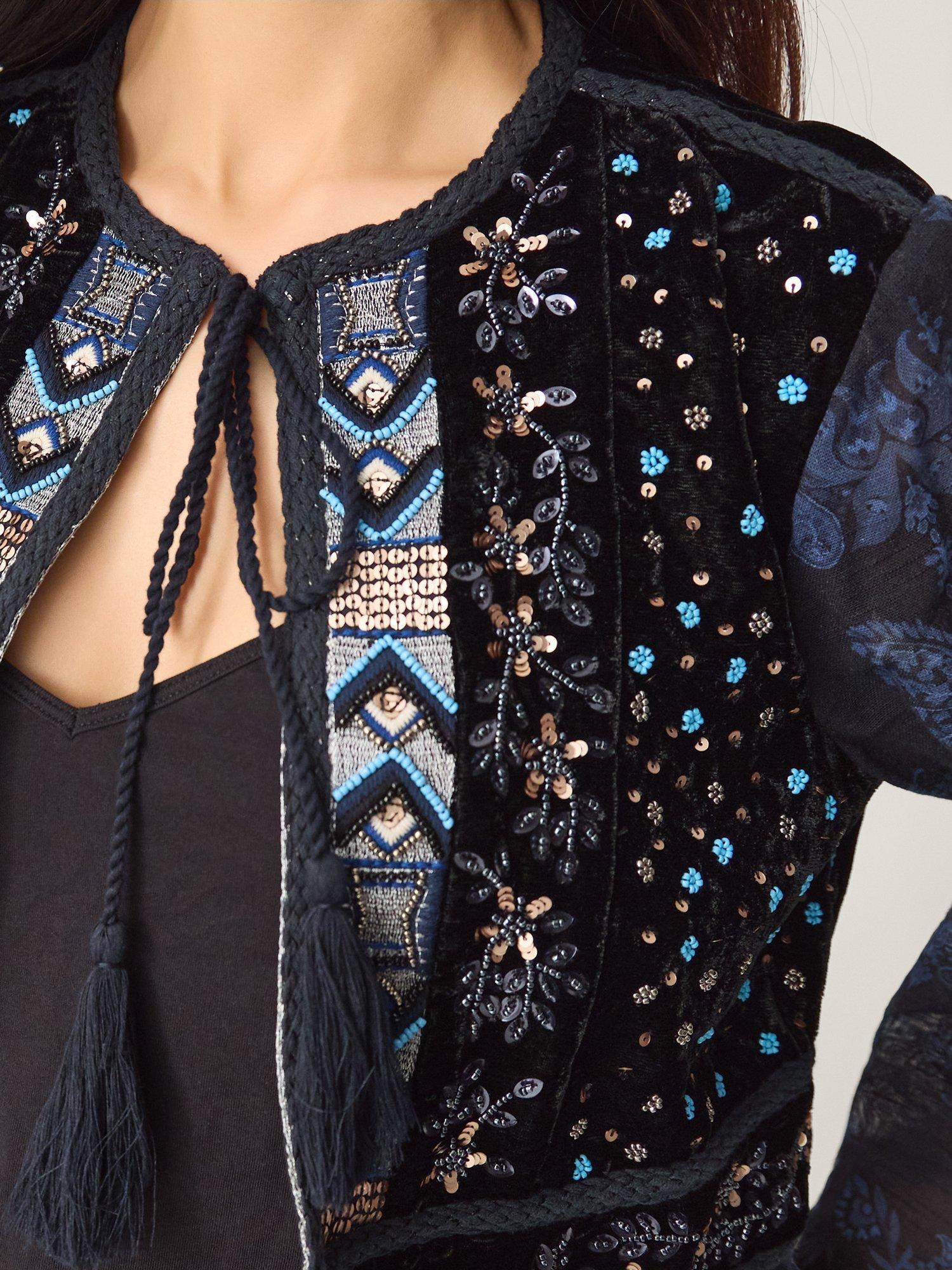 Product image 4 of 4, which shows Monsoon Kelly Embellished Jacket, Midnight, S