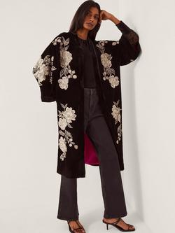 Monsoon Fia Floral Kimono, Black, Black