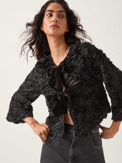 Monsoon Tia Bouquet Tie Front Jacket, Black, Black