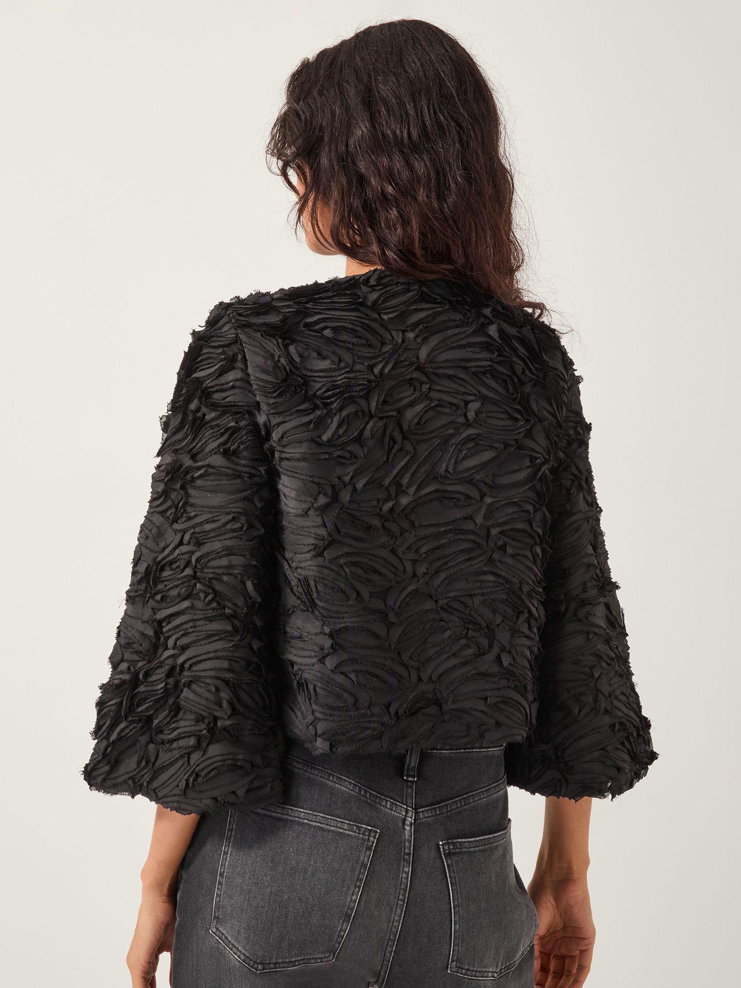 Product image 2 of 5, which shows Monsoon Tia Bouquet Tie Front Jacket, Black, S