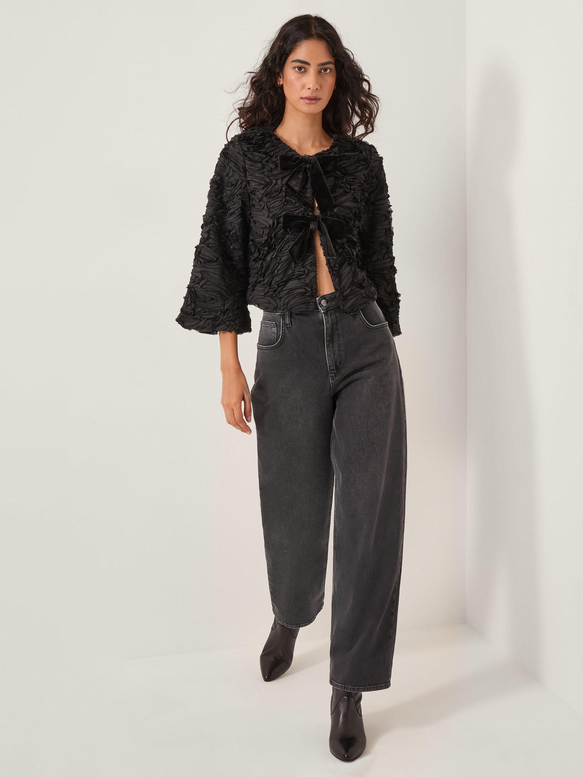 Product image 3 of 5, which shows Monsoon Tia Bouquet Tie Front Jacket, Black, S