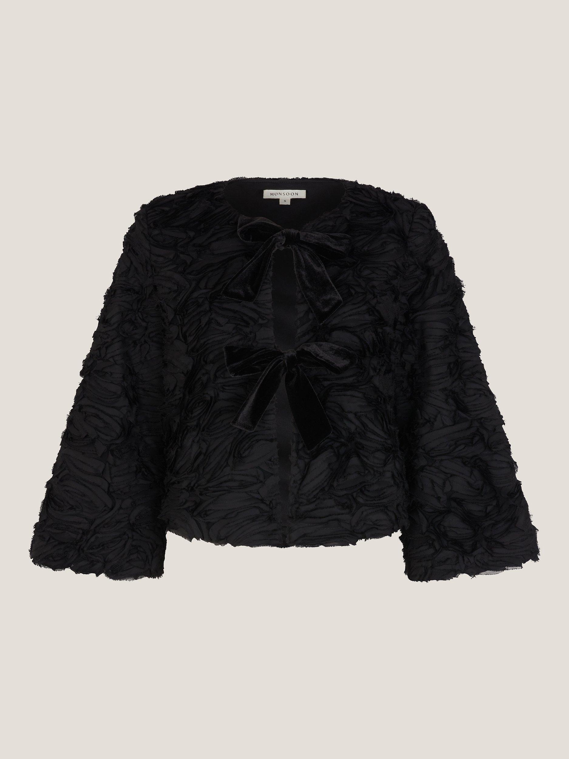 Product image 5 of 5, which shows Monsoon Tia Bouquet Tie Front Jacket, Black, S