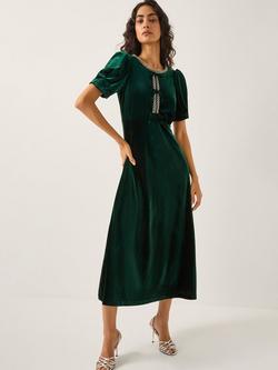 Monsoon Celeste Velvet Midi Dress, Dark Green