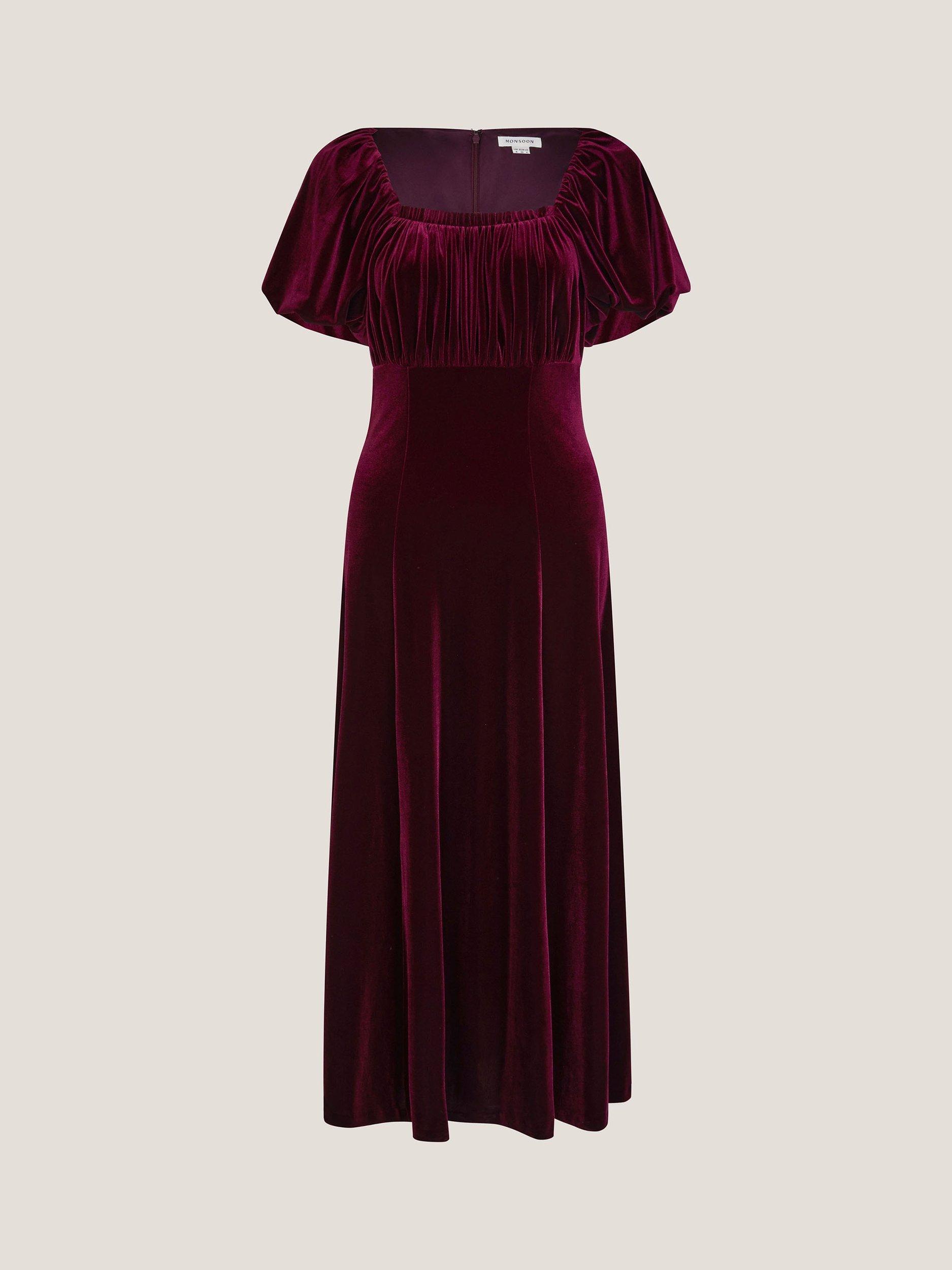 Product image 5 of 5, which shows Monsoon Cynthia Floral Midi Dress, Burgundy, 8