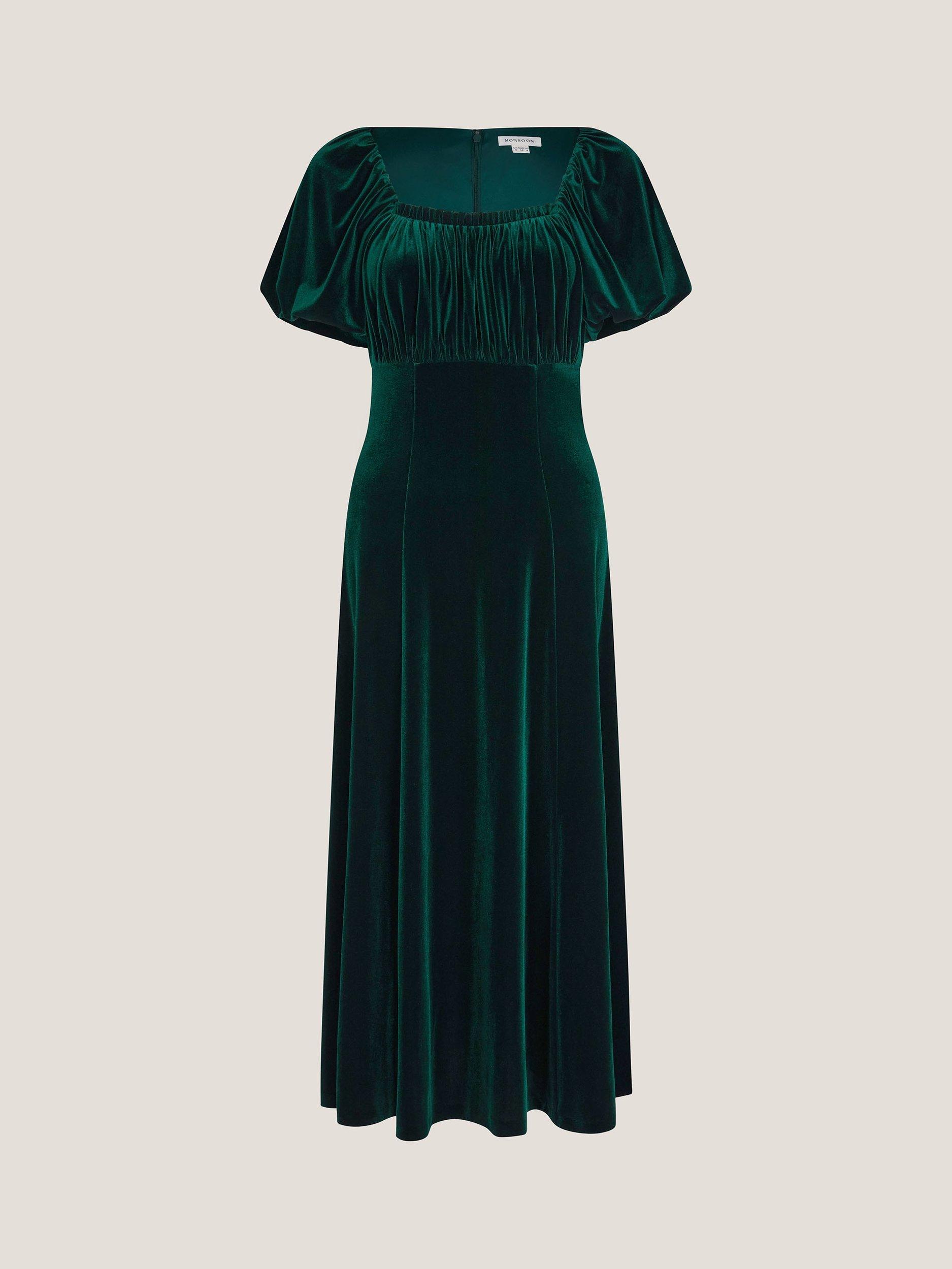 Product image 5 of 5, which shows Monsoon Cynthia Floral Midi Dress, Dark Green, 8