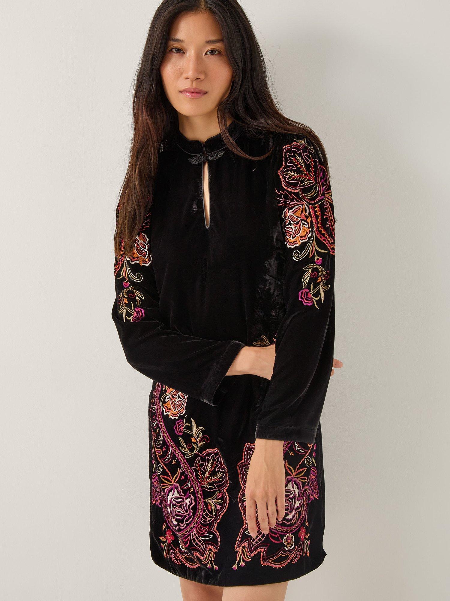 black dress monsoon Monsoon embellished black net one-shoulder cocktail dress – The Frockery