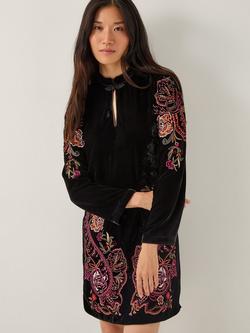 Monsoon Faye Velvet Tunic Dress, Black, Black