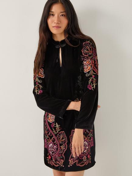 Monsoon Faye Velvet Tunic Dress, Black, Black