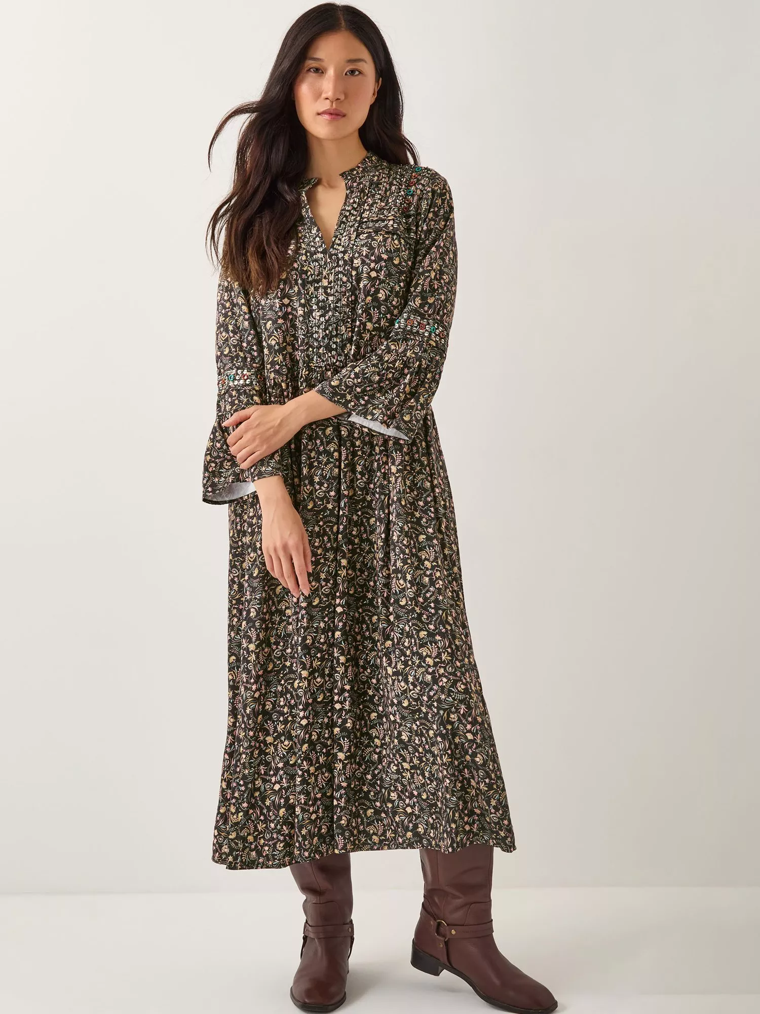 harriet velvet pearl embellished midi dress Monsoon Harriet Embellished Floral Midi Dress, Black/Multi