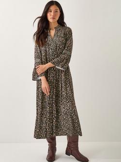 Monsoon Harriet Embellished Floral Midi Dress, Black/Multi, Black/Multi