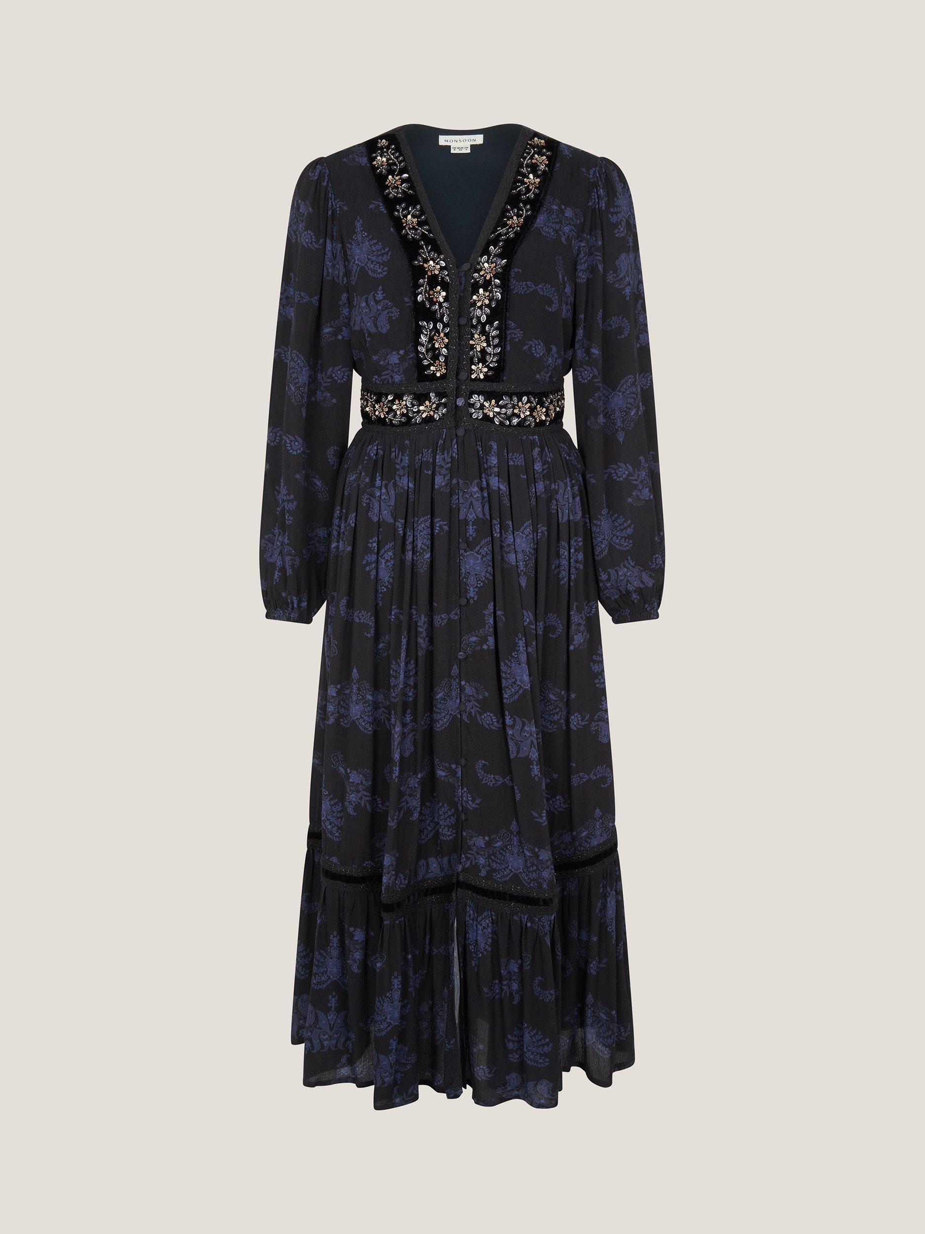 Monsoon Kelly Embroidered Floral Dress, Midnight