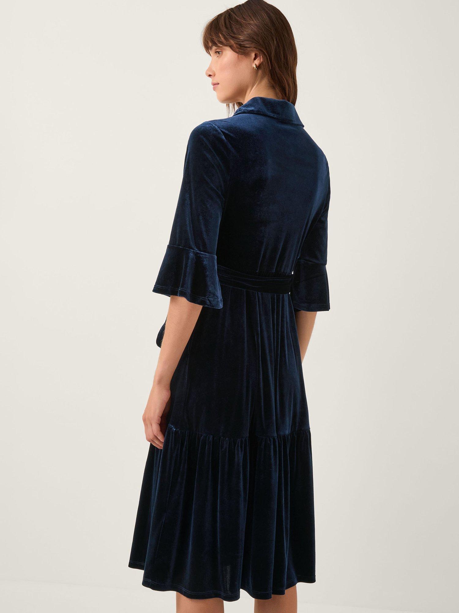 Product image 2 of 5, which shows Monsoon Tanya Velvet Dress, Midnight, 20