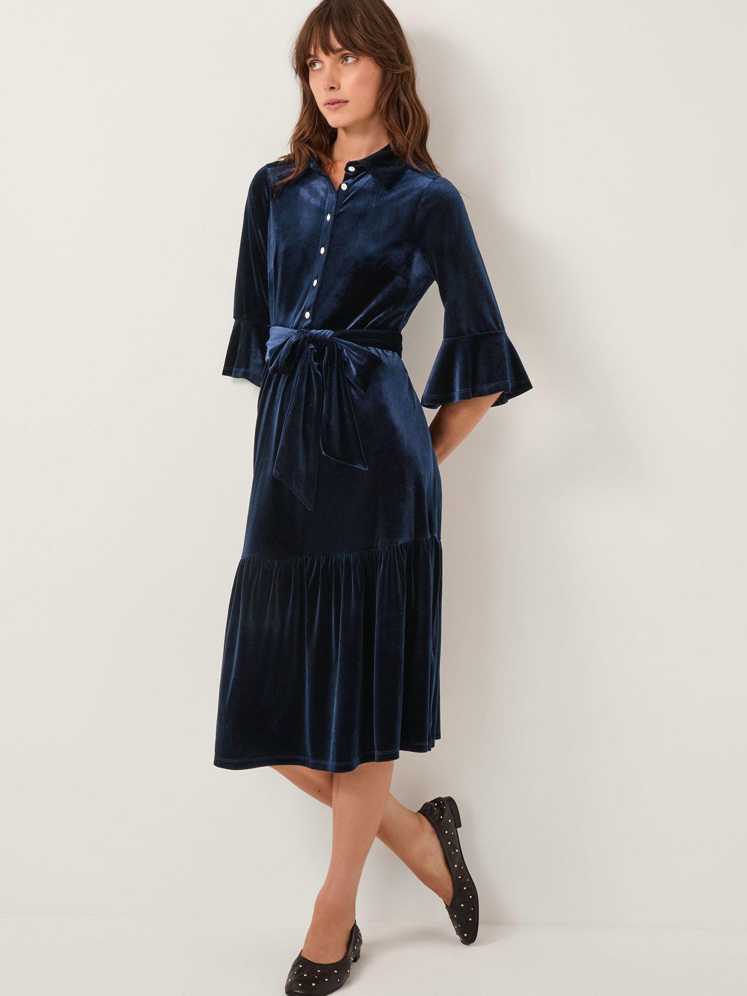 Product image 3 of 5, which shows Monsoon Tanya Velvet Dress, Midnight, 20