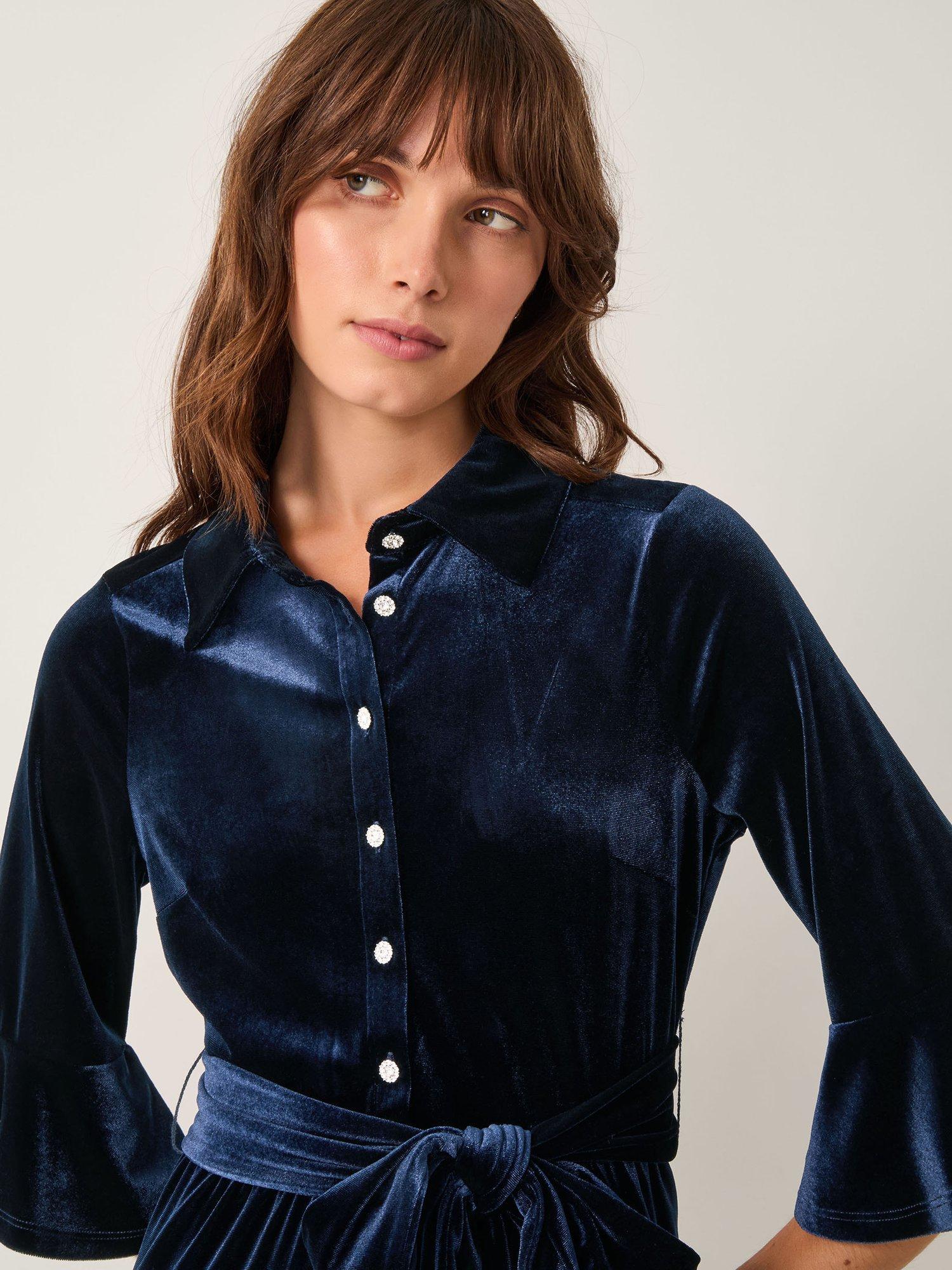 Product image 4 of 5, which shows Monsoon Tanya Velvet Dress, Midnight, 20