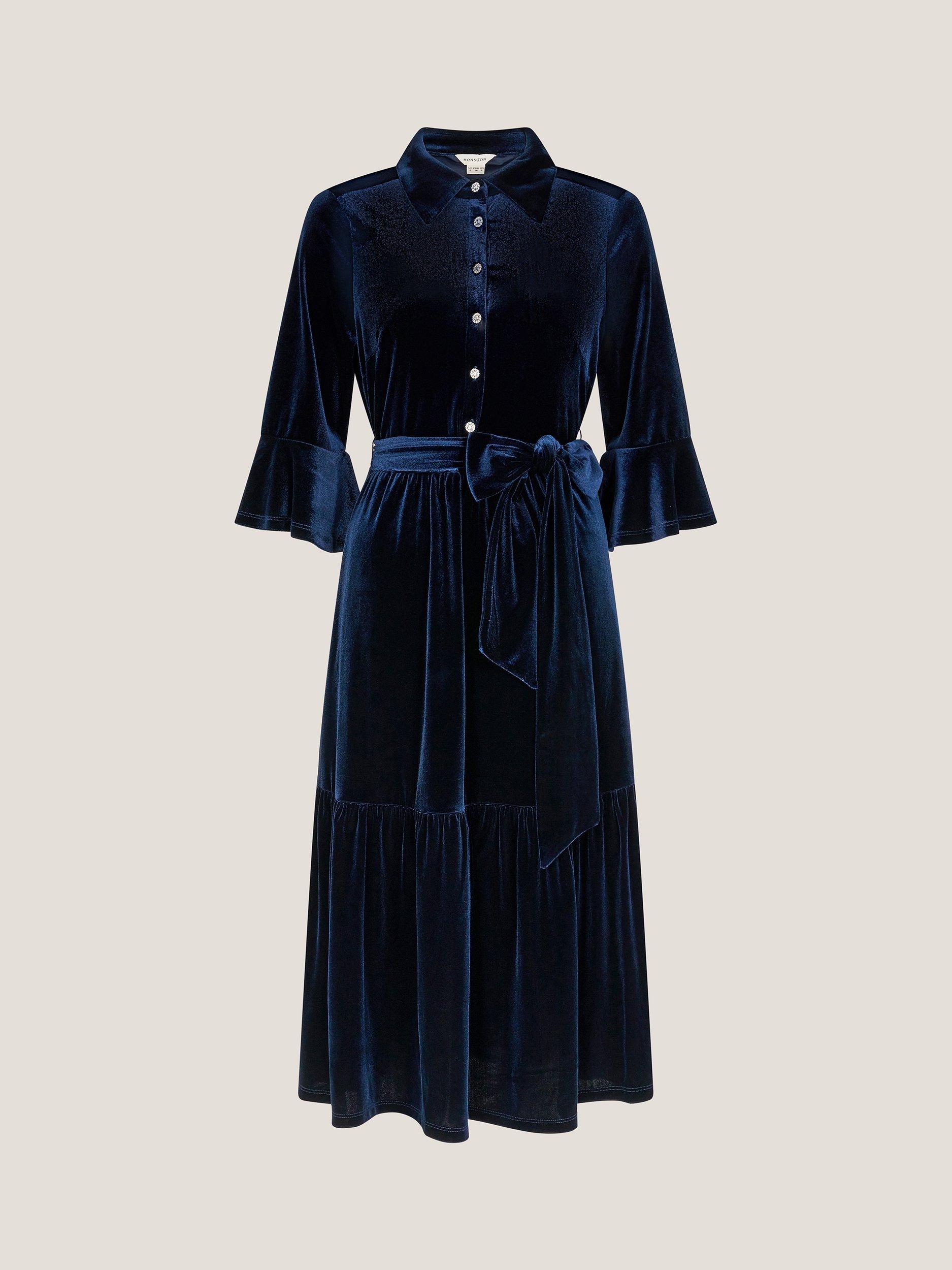 Product image 5 of 5, which shows Monsoon Tanya Velvet Dress, Midnight, 20
