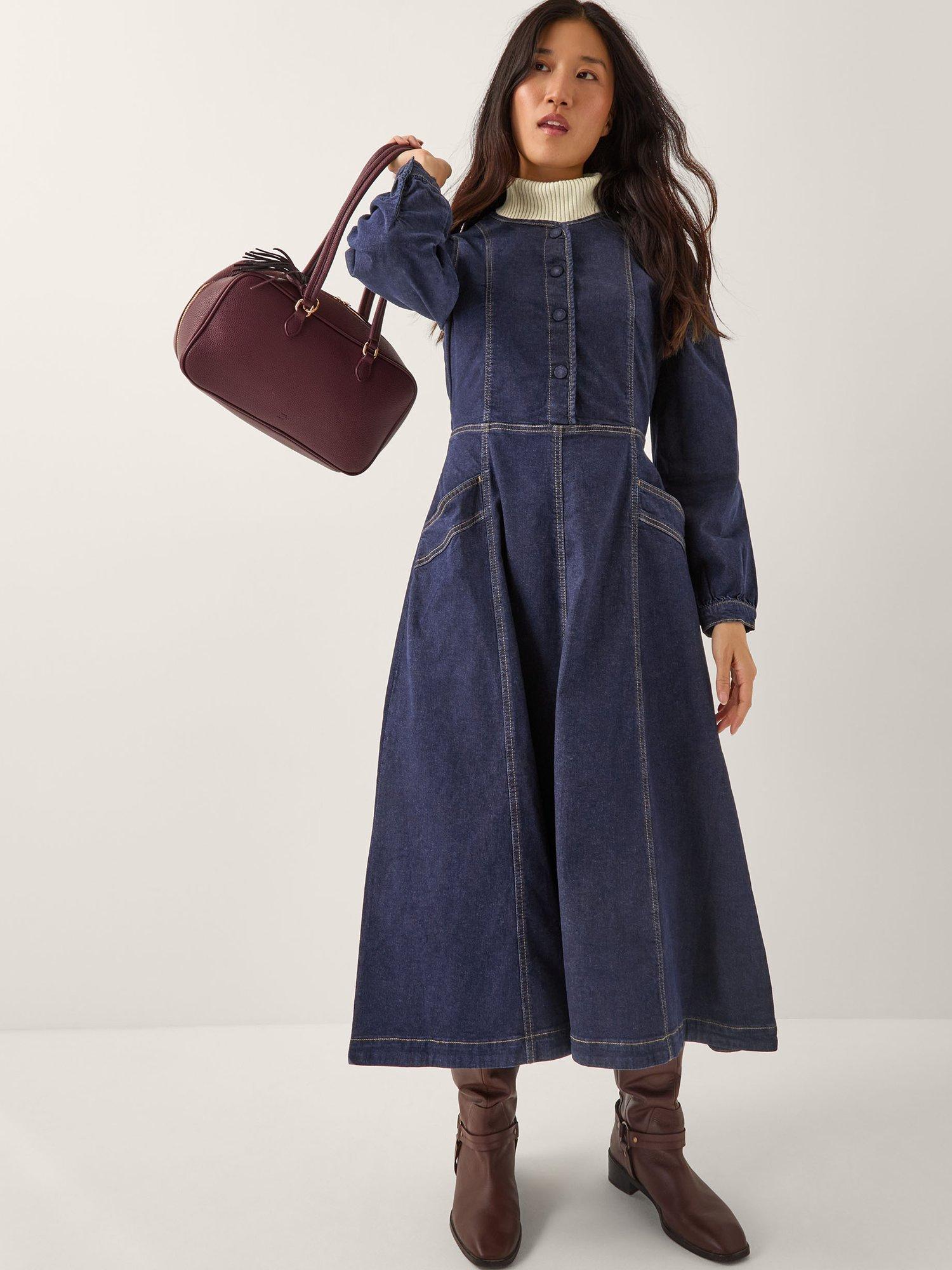 Product image 1 of 5, which shows Monsoon Vivian Denim Dress, Indigo, 8