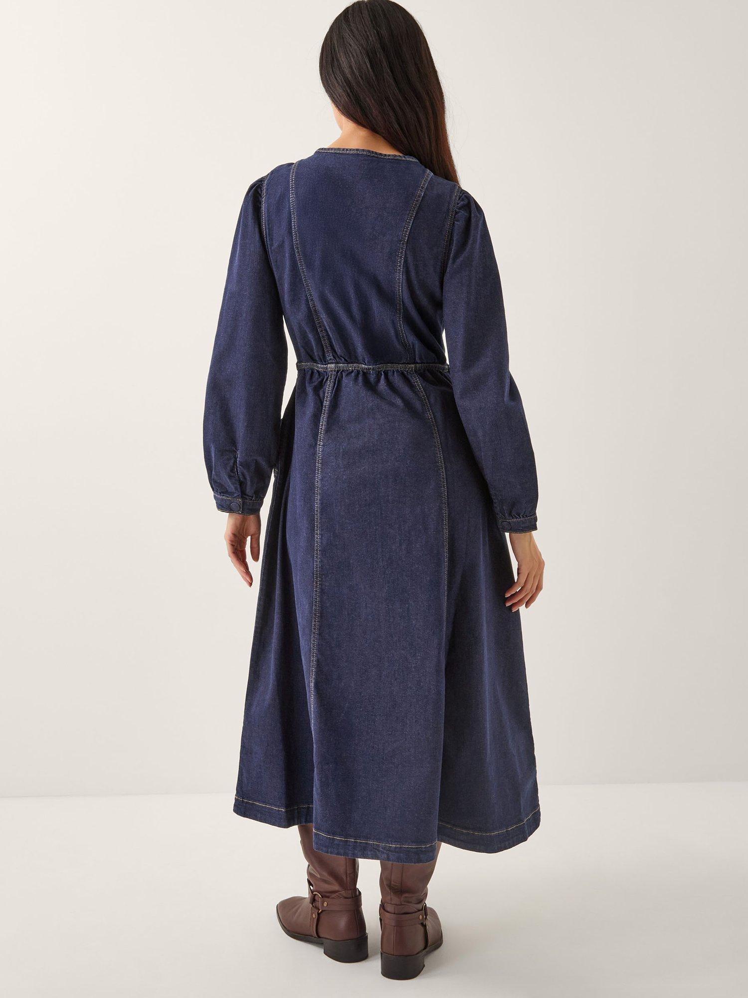 Product image 2 of 5, which shows Monsoon Vivian Denim Dress, Indigo, 8