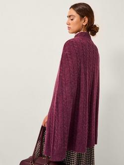 Monsoon Carrie Cable Knit Poncho, Berry - view 2, Berry