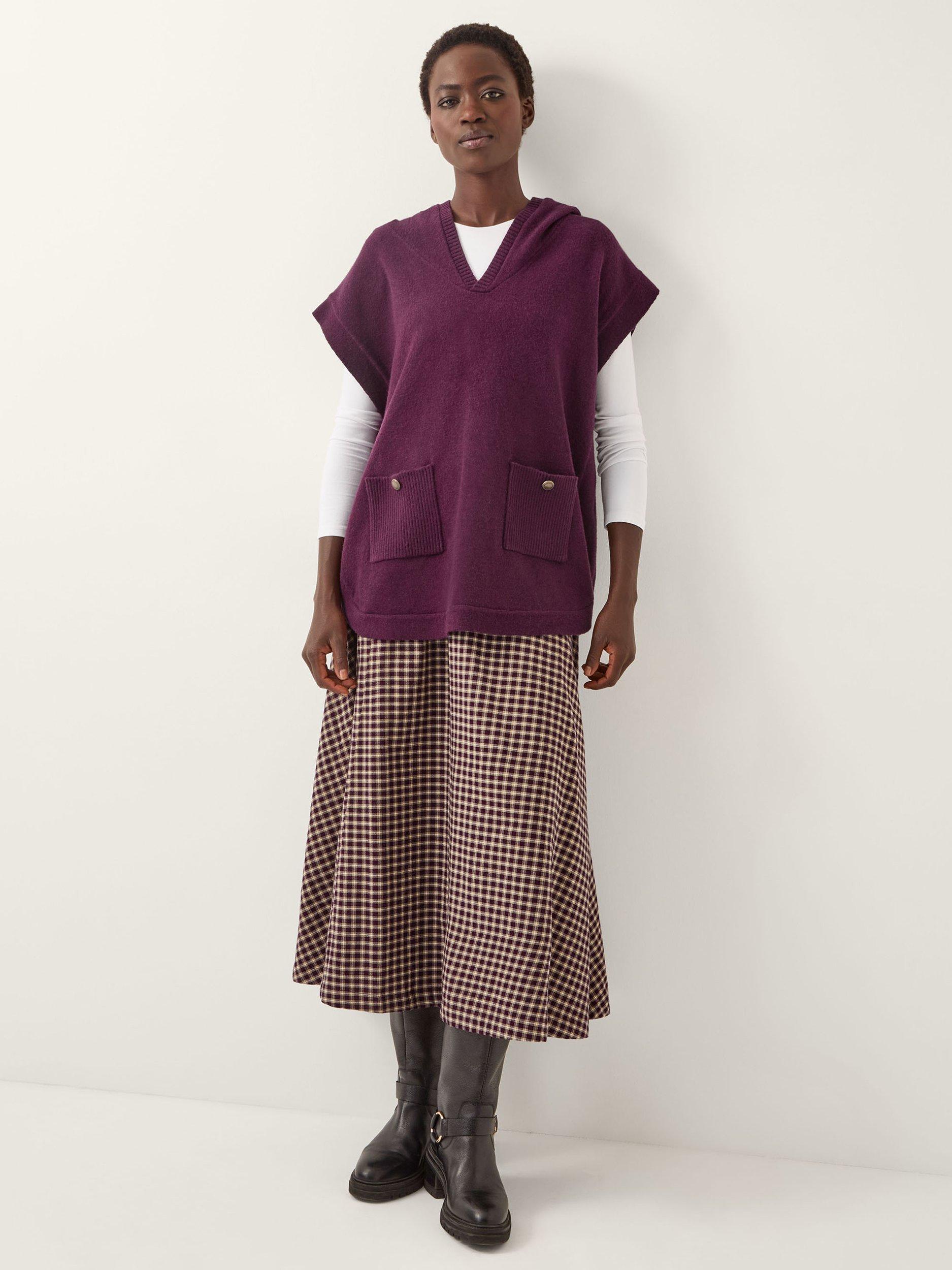 Product image 3 of 4, which shows Monsoon Holly Hooded Poncho, Berry, S-M