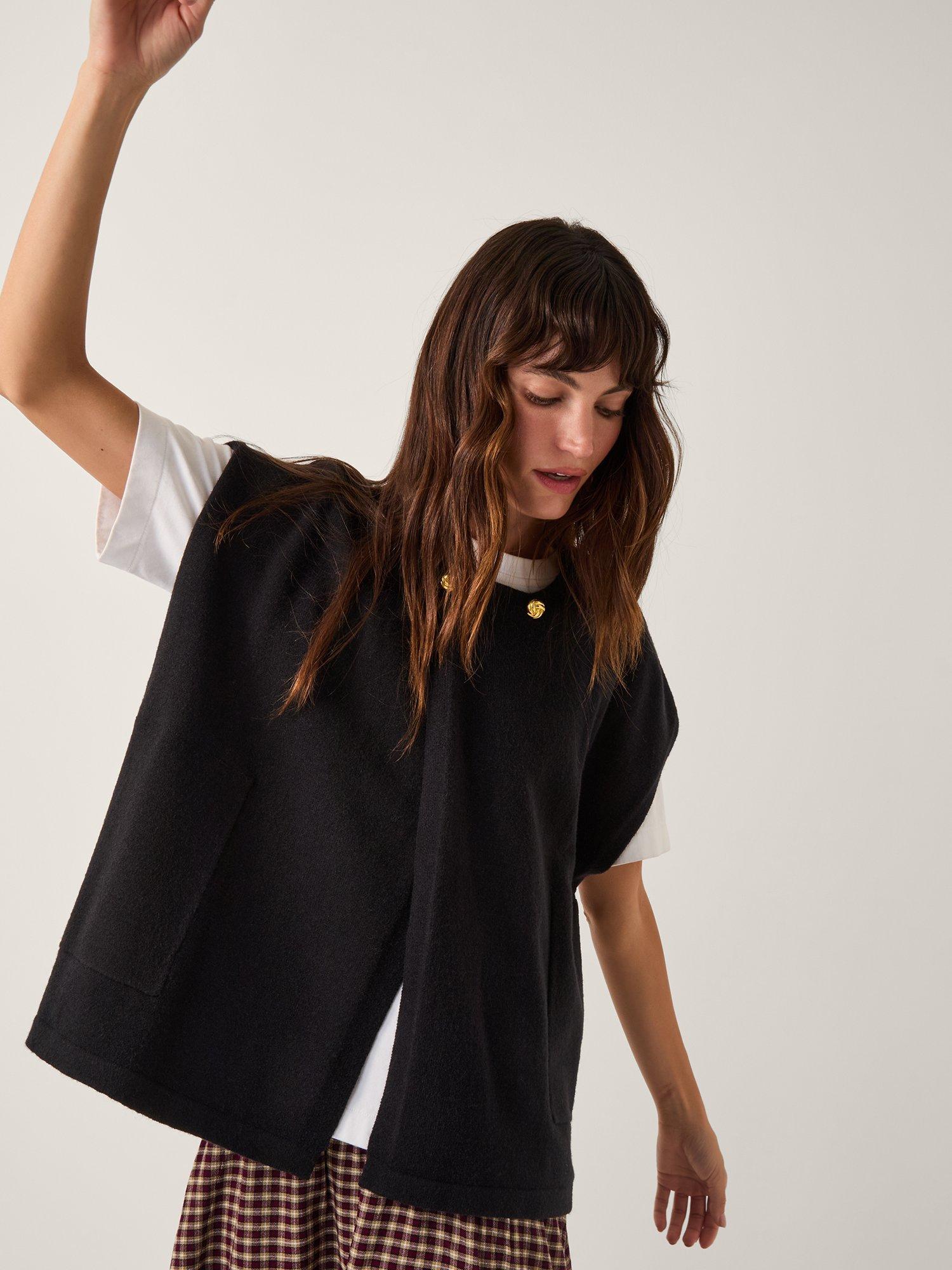 Product image 1 of 5, which shows Monsoon Poncho Knit Vest Top, Black, L-XL