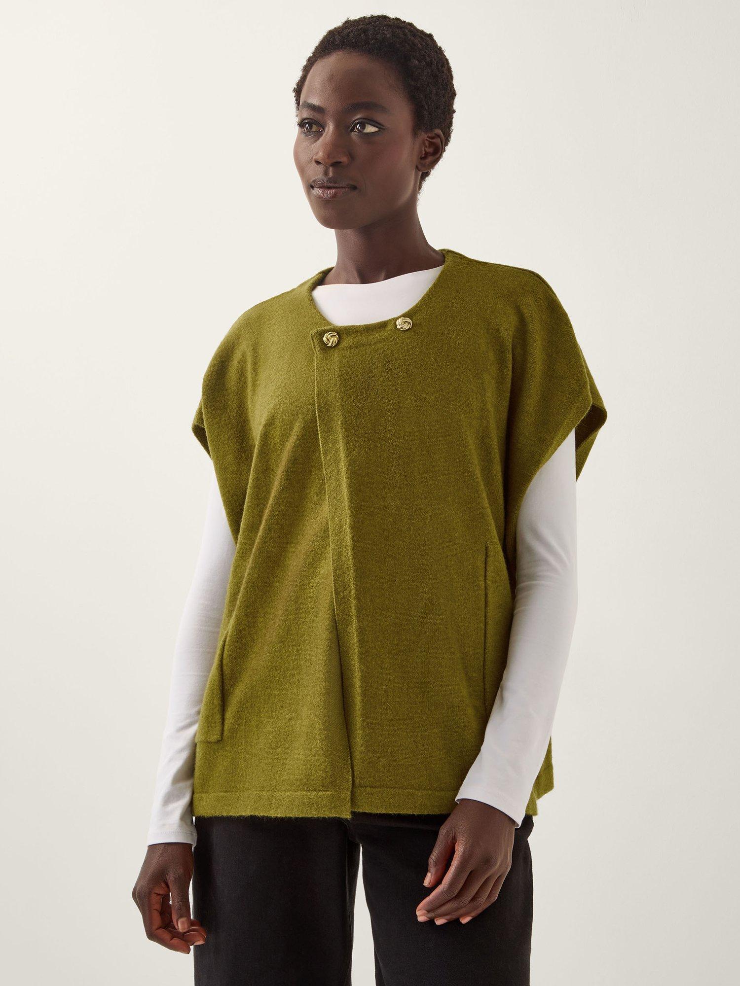 Product image 1 of 3, which shows Monsoon Poncho Knit Vest Top, Olive, S-M