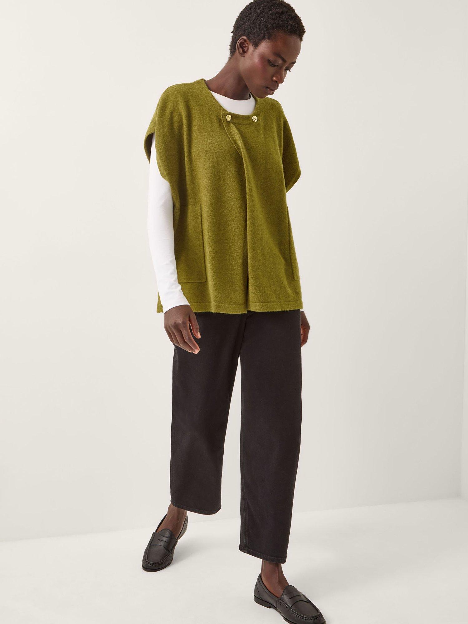 Product image 2 of 3, which shows Monsoon Poncho Knit Vest Top, Olive, S-M