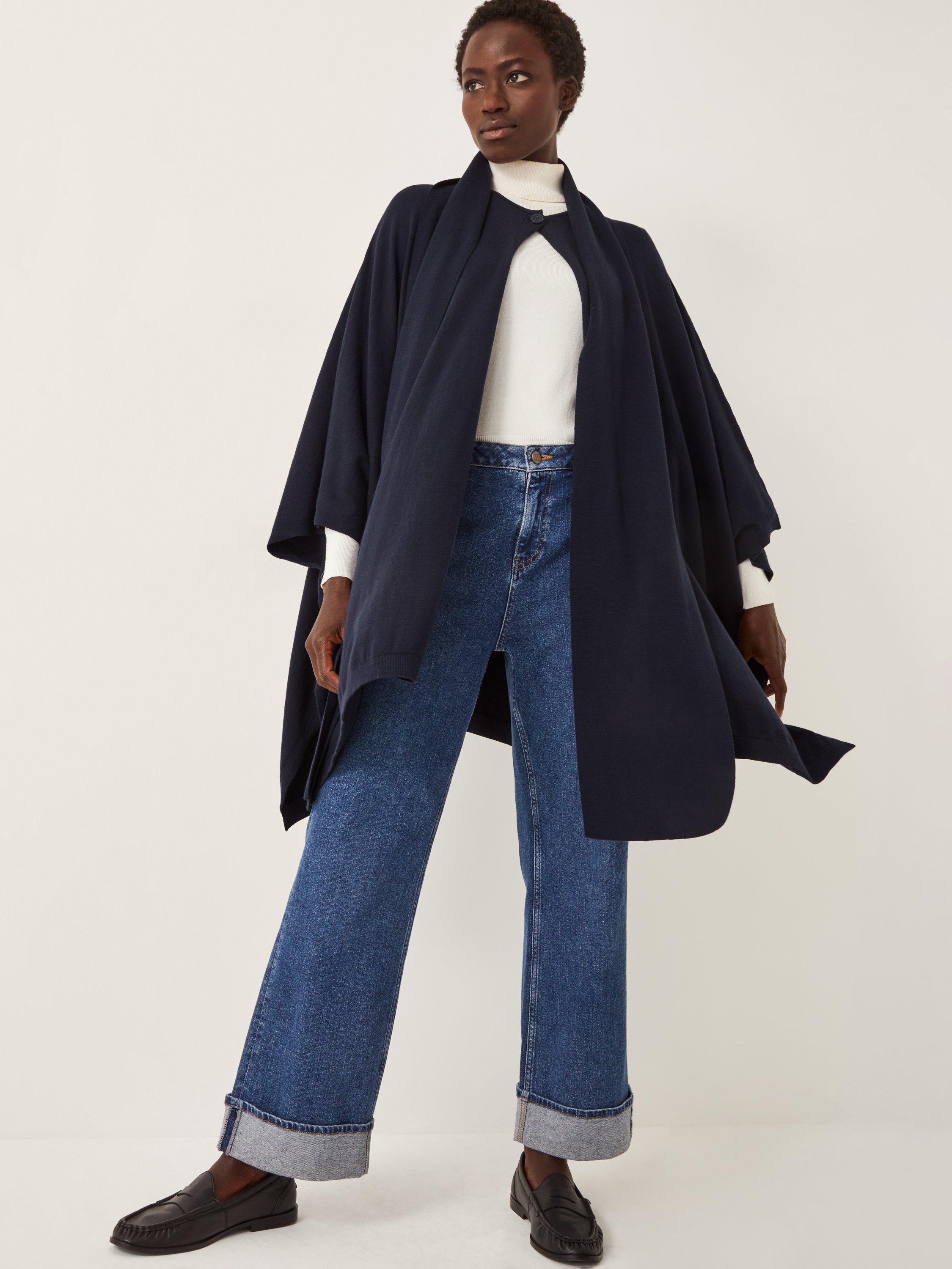 Product image 1 of 4, which shows Monsoon Sara Scarf Poncho, Navy, One Size