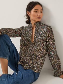 Monsoon Harriet Floral Frill Blouse, Black/Multi, Black/Multi