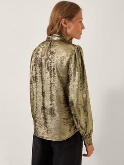 Monsoon Milena Tie Neck Blouse, Gold - view 2, Gold