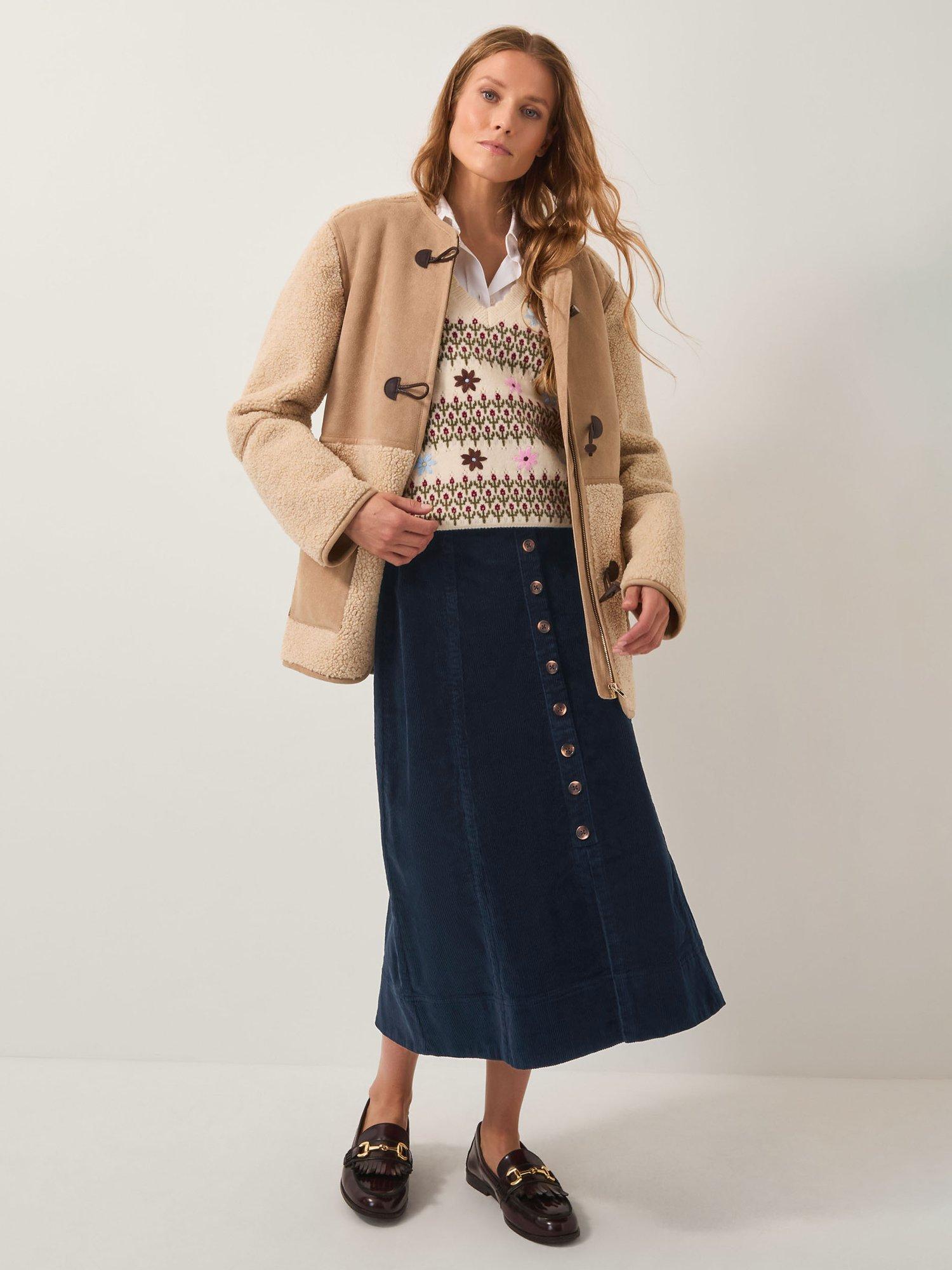 Product image 3 of 5, which shows Monsoon Jamie Button Corduroy Mini Skirt, Navy, 8